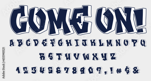 graffiti letters in blue and all the alphabets and symbols