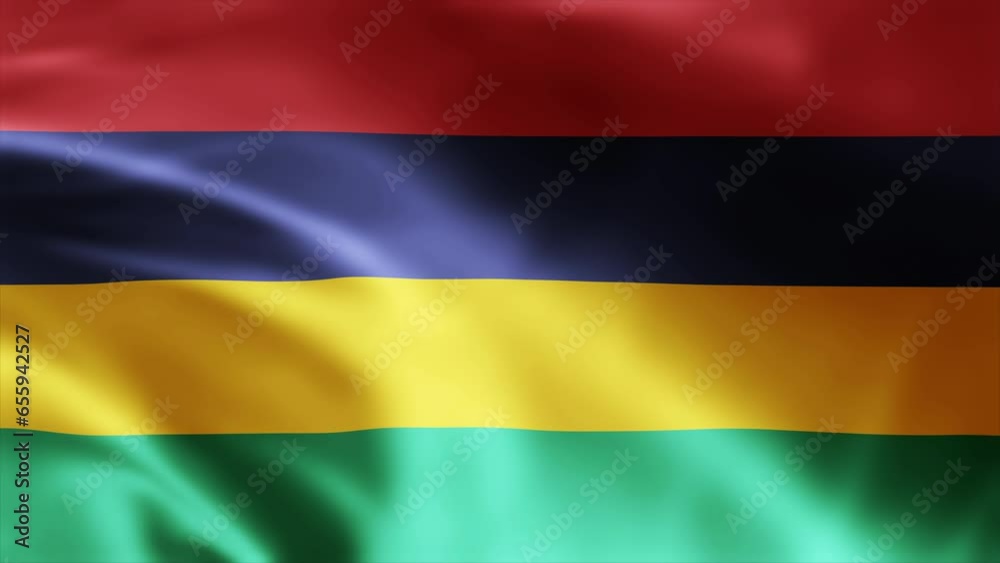 Mauritius flag is waving 3D animation. Mauritius flag waving in the wind. National flag of Mauritius. Flag seamless loop animation 4k