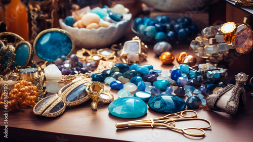 Realistic photo Jewelry making: Creation and sale of handmade jewelry made of precious and semi-precious stones. Generative AI photo