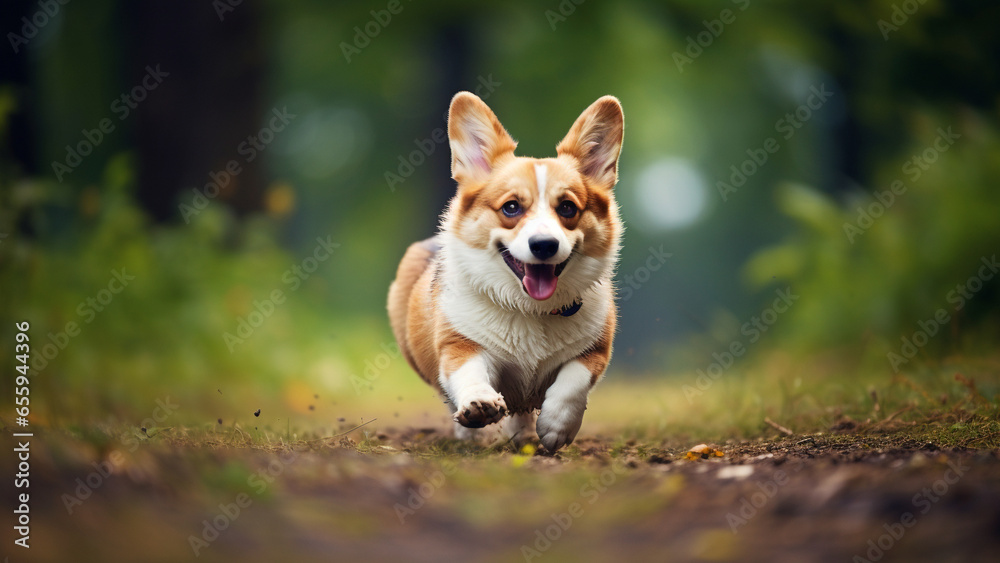 Smiling Welsh Corgi running in the park Smiling Welsh Corgi running in the park