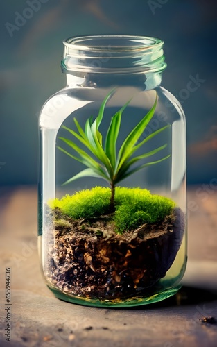 a plant inside a jar