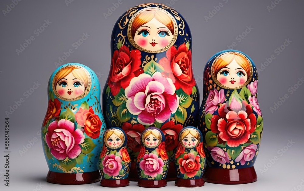 Russian nesting dolls national wooden toys - obrazy, fototapety, plakaty 