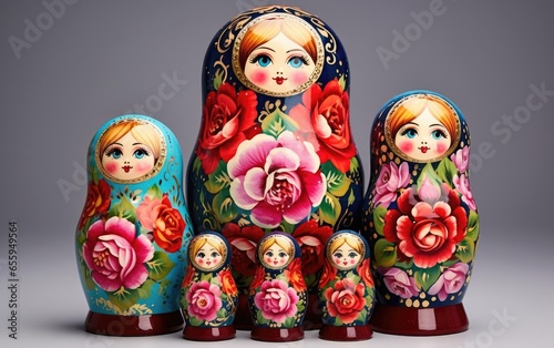 Russian nesting dolls national wooden toys photo