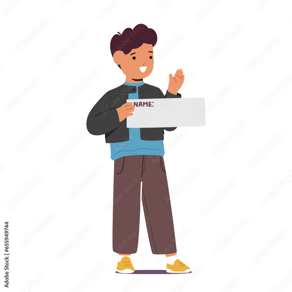 Young Boy Character Proudly Holds A Banner Displaying Blank Place for the Name, Radiating Joy And Enthusiasm Young Boy Character Proudly Holds A Banner Displaying Blank Place for the Name, Radiating Joy And Enthusiasm