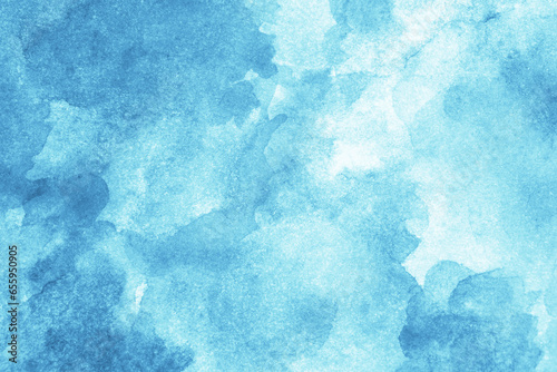 Blue turquoise teal mint cyan white abstract watercolor. Colorful art background. Light pastel. Brush splash daub stain grunge. Like a dramatic sky with clouds. Or snow storm cold wind frost winter. © Наталья Босяк