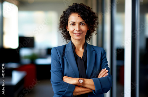 Happy smiling latina businesswoman looking at camera. Made with AI generation