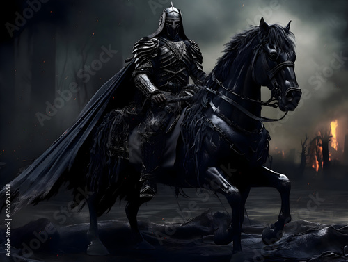 Dark knight riding on black horse