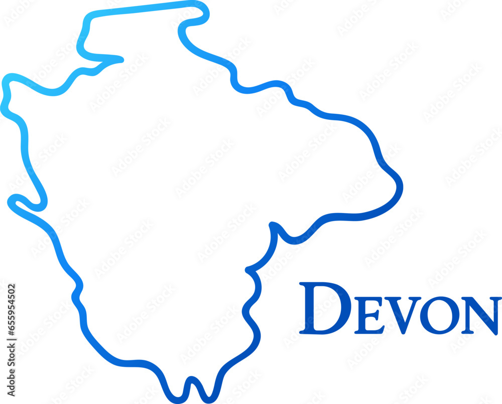 Devon county map, blue gradient outline.