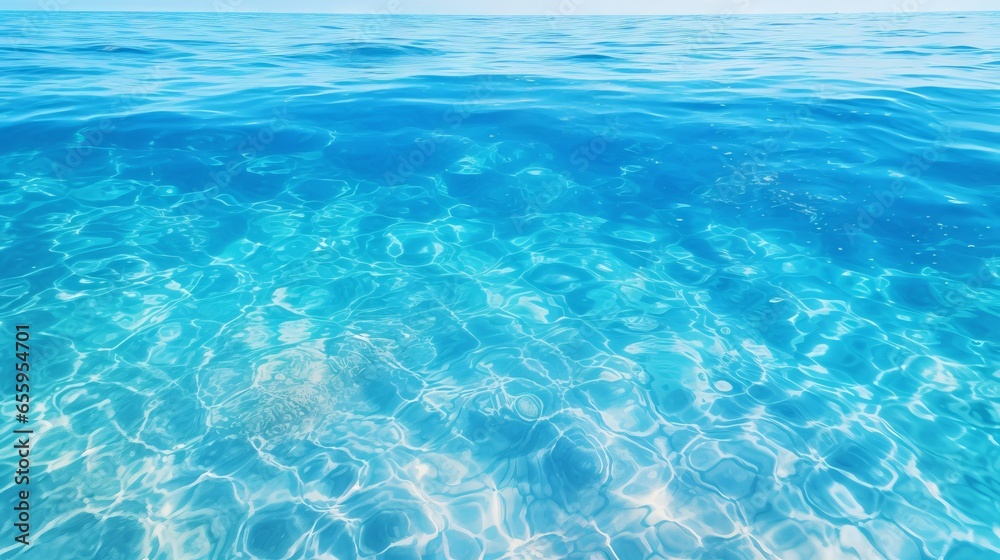 Closeup of Turquoise Blue Water Surface in a Mediterranean Lagoon Bay. Natural Environment and Background of Crystal Clear Ocean Water as a Swimming Pool