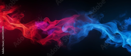 Blue and Red Smoke Effect on Black Background: Abstract Neon Flame Cloud with Dust for Cold vs Hot Concept, Sport Boxing Battle Competition, or Police Digital Banner Design photo