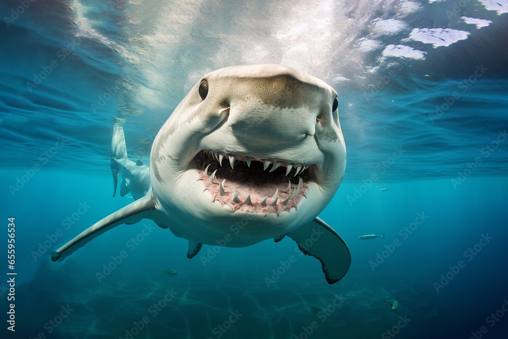 Fototapeta premium shark under water looks at camera