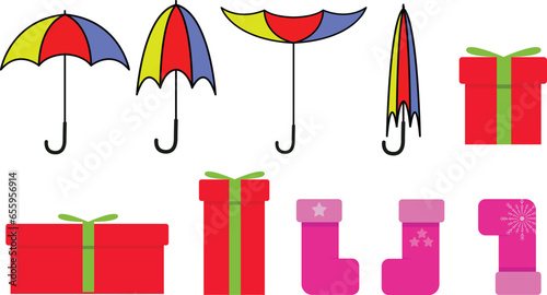Bundle icon Natal Ambrela colorfull gift and socks 