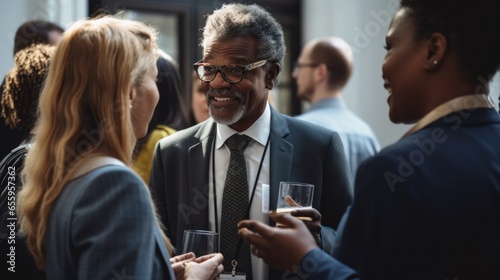Diverse people mingling at an event talking business connection. AI Generative photo