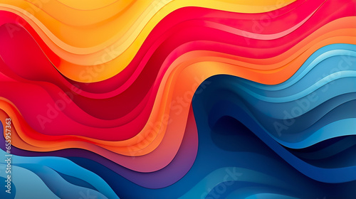 An abstract background with colorful waves in harmony and creativity. Vibrant waves dance in a diverse color palette in abstract shapes.