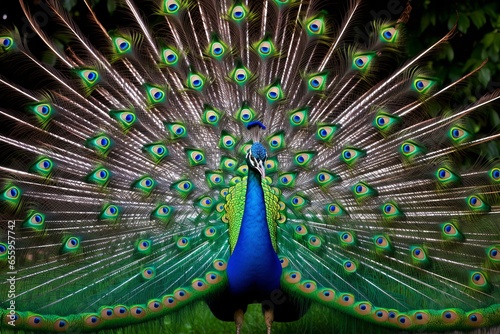 Peacock with fanned tail, Generative AI
