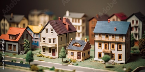 House model. Concept of living. Tiny home big dreams. Miniature housing in city. Modeling urban living. From real estate journey