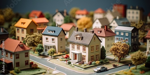 House model. Concept of living. Tiny home big dreams. Miniature housing in city. Modeling urban living. From real estate journey