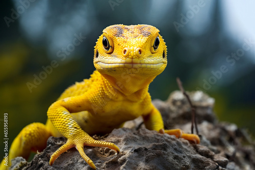Yellow lizard dragon on stone © Olga