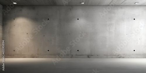 Abstract empty, modern concrete room with indirect lighting from right with recessed second room and rough floor - industrial interior background, Generative AI photo