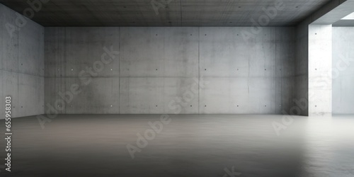 Abstract large, empty, modern concrete room, half painted walls, indirect light and concrete rough floor - industrial interior background template, Generative AI © Colorful Graphics