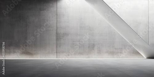 Abstract empty, modern concrete room with indirect lighting from top and diagonal wall - industrial interior background template, Generative AI photo