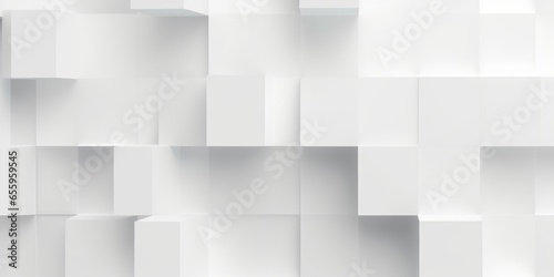 Rotated layered offset white cube boxes block background wallpaper banner with copy space and cubes fading out  Generative AI