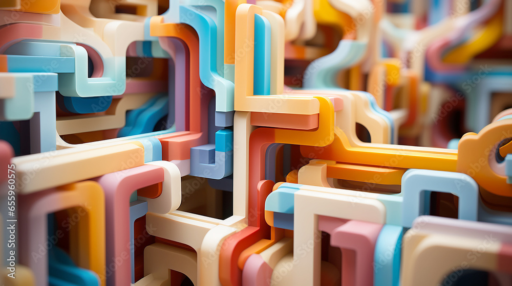 Fototapeta premium Experimental abstract 3D models creating optical illusions, bright rainbow colors