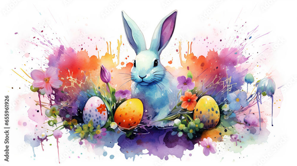 easter bunny with eggs, art background