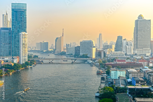 Photography Bangkok skyline and Chao Phraya River