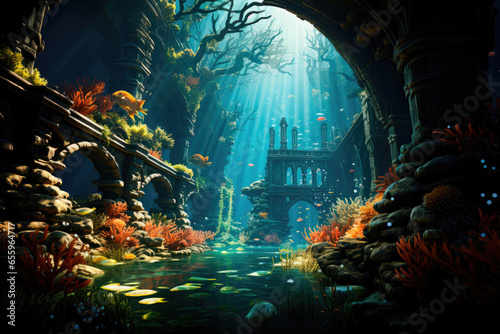 Fantasy sunken city under water