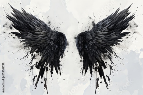 A pair of wings, like from a bird or angel, in a messy grunge artistic illustration style. Generative AI.  © Carl & Heidi