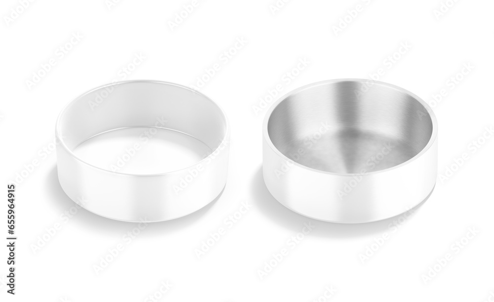 Blank white ceramic and metal dog bowl mockup, top view Blank white ceramic and metal dog bowl mockup, top view