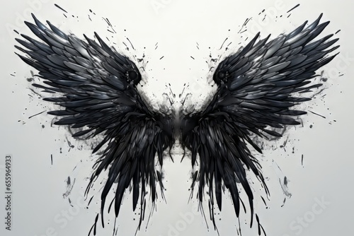 A pair of wings, like from a bird or angel, in a messy grunge artistic illustration style. Generative AI.  © Carl & Heidi