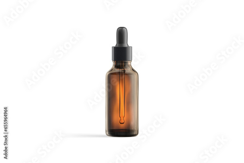 Blank transparent amber glass dropper bottle mockup, front view photo