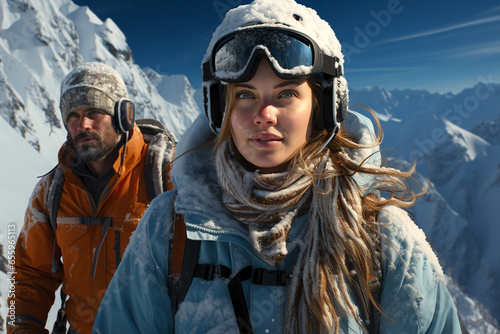people skiing on mountains resort,spending winter holidays