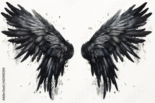 A pair of wings, like from a bird or angel, in a messy grunge artistic illustration style. Generative AI.  © Carl & Heidi