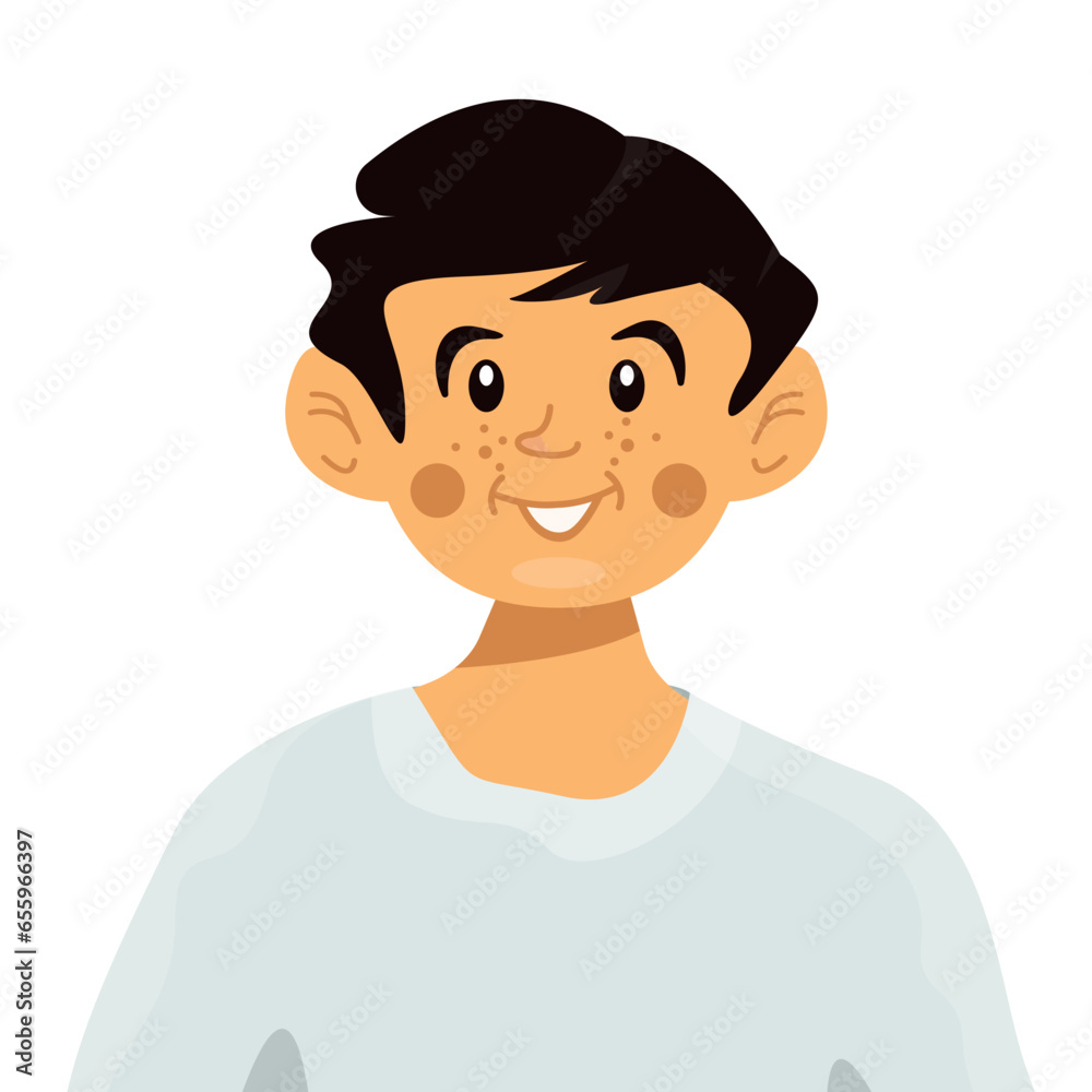 Vector flat illustration of portrait of man. Avatar of male on a white isolated background.