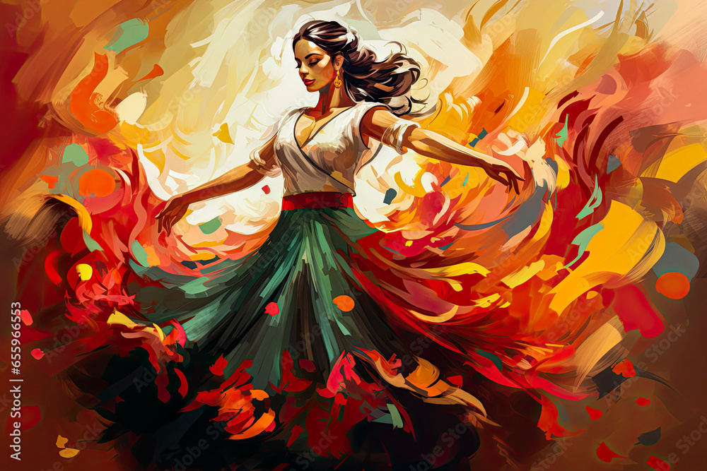 Obraz premium Generative AI illustration of Flamenco dancer on Andalusian