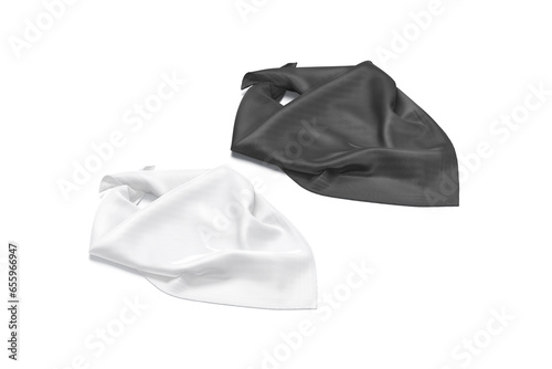 Blank black and white folded twill silk scarf mockup, isolated