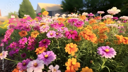panorama of colorful summer flowers