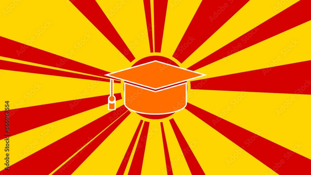 Square academic cap symbol on the background of animation from moving ...