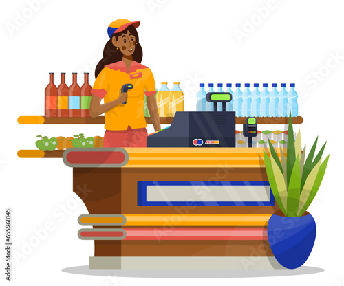 Vector illustration of Duty Free Shop and cafe in an airport or shopping mall on white background.
