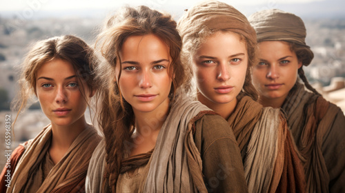 Photo The four Prophetess daughters of Philip in the Bible Generative AI Illustration