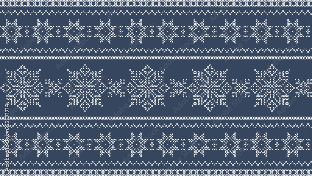 Seamless cross stitch christmas snowflake pattern, folk art embroidery pattern Seamless cross stitch christmas snowflake pattern, folk art embroidery pattern
