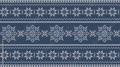 Seamless cross stitch christmas snowflake pattern, folk art embroidery pattern