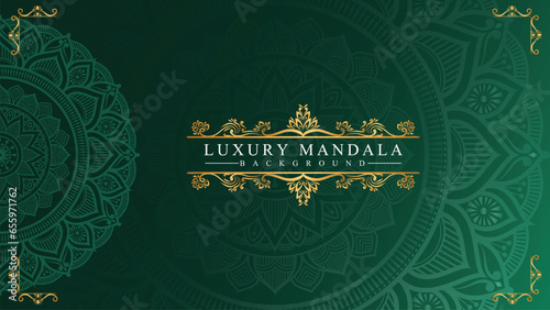 Green golden islamic geometric pattern mandala background arabic banner
