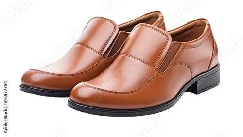 Brown elegant leather slip on men’s shoes isolated on a transparent or white background 