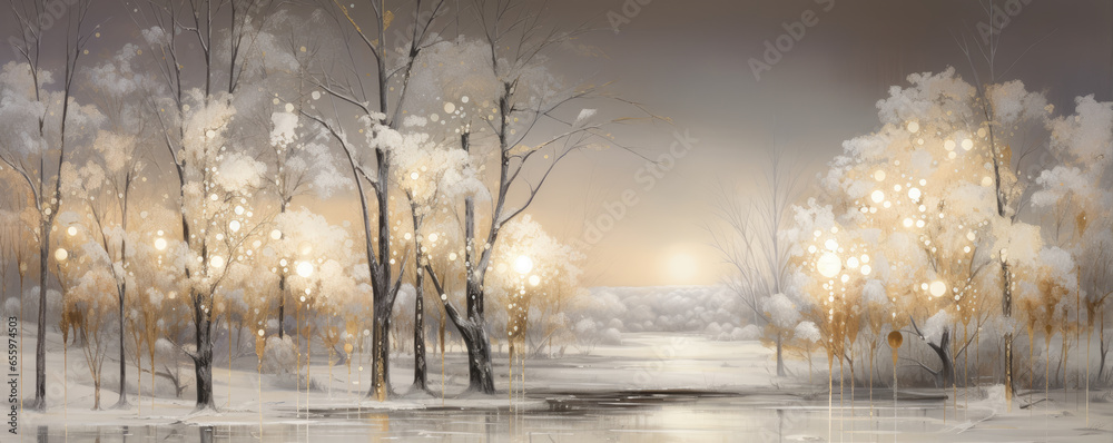 custom made wallpaper toronto digitalWinter wide banner. trees covered with snow on frosty evening and night scene.