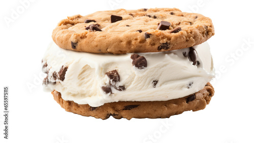 Chocolate chip ice cream sandwich isolated on transparent or white background
