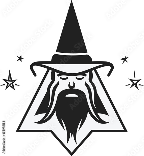 Minimalist line art wizard logo